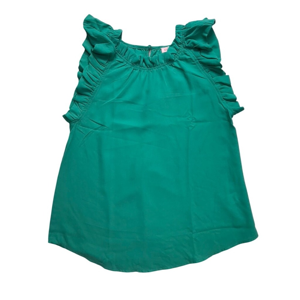 Blu Pepper Ruffle Sleeve Blouse Womens Small Green Chiffon Round Neck CR2172